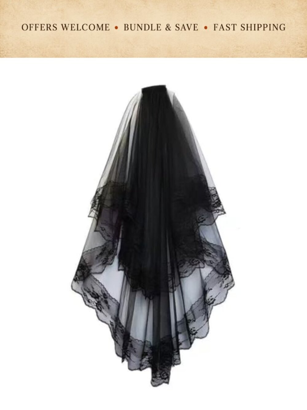 Lace Bridal Veil with Comb Two Tier Gothic Wedding Hair Accessory